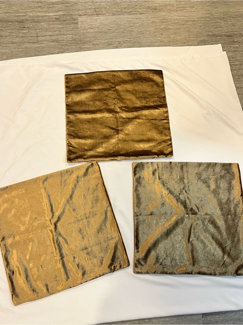 20”x20” Gold Velvet Throw Pillowcases - 3-Piece
